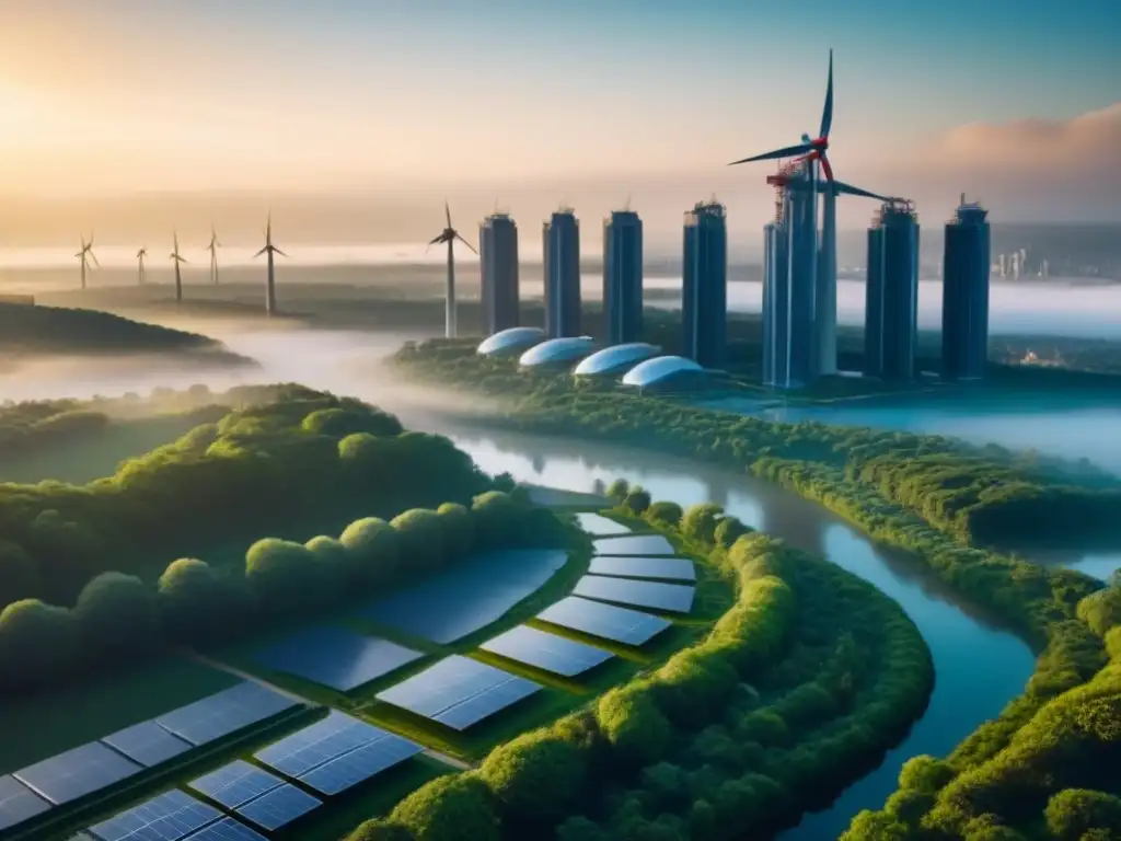 Metrópolis eco-sostenible: arquitectura moderna en armonía con la naturaleza Impresionante ciudad sostenible con impacto políticas ambientales inversión inmobiliaria