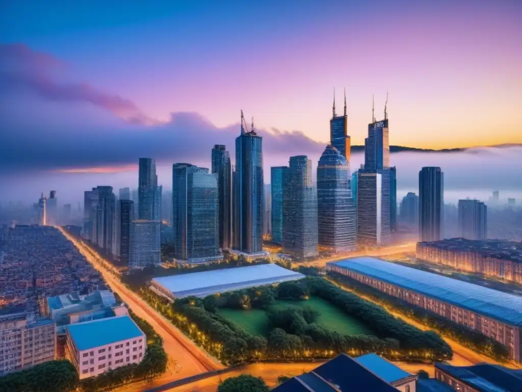 Horizonte urbano: tendencias mercado inmobiliario 2023 Impresionante ciudad urbana con rascacielos y edificios residenciales, reflejando las tendencias hipotecas residenciales 2023