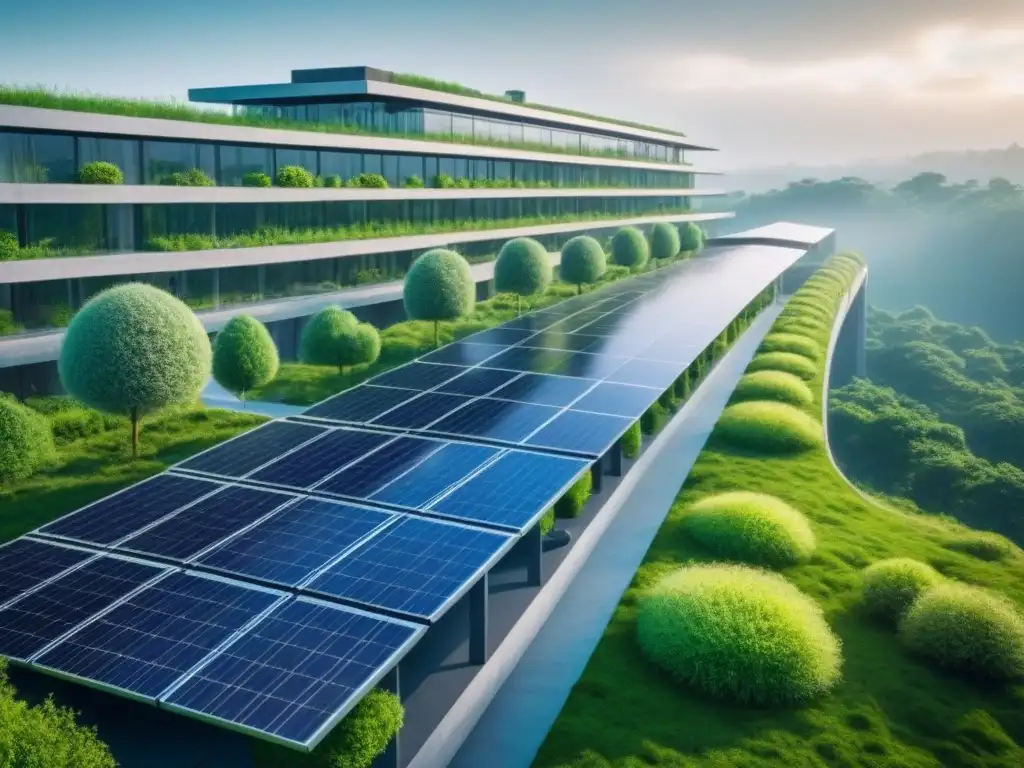 Complejo sostenible futurista: diseño verde y tecnología avanzada Impresionante complejo arquitectónico sostenible con tecnologías verdes avanzadas y diseño moderno