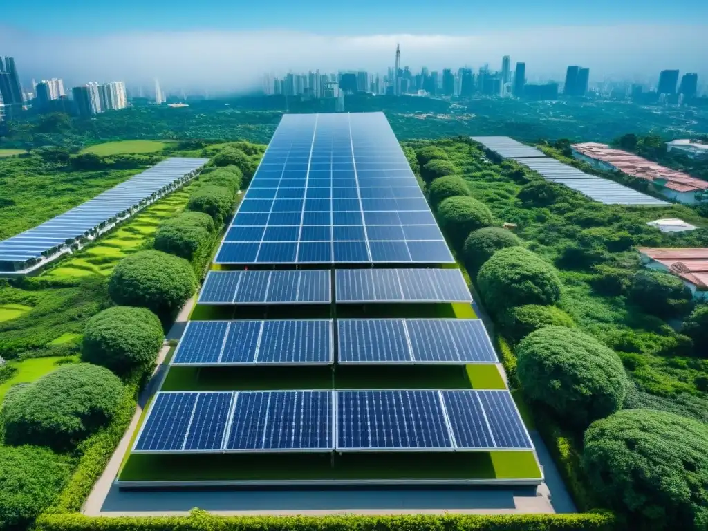 Complejo de rascacielos sostenible rodeado de naturaleza exuberante Impresionante complejo de rascacielos sostenibles con certificación LEED y BREEAM