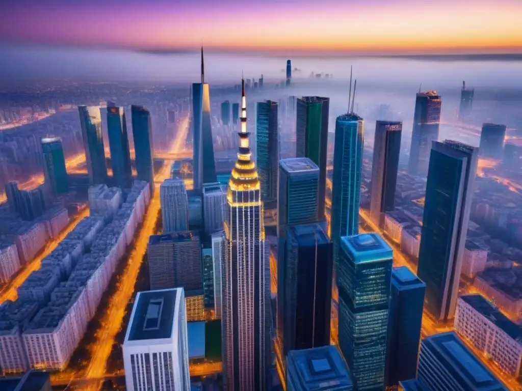 Contraste urbano: rascacielos futuristas en un paisaje histórico Un impresionante contraste entre rascacielos futuristas y edificios históricos, simbolizando la fusión de tradición e innovación en el mercado inmobiliario global