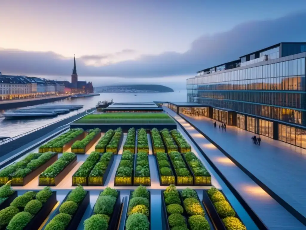 Arquitectura sostenible de Oslo: Proyecto Barcode en 8k Impresionante desarrollo urbano sostenible en Oslo, con arquitectura moderna y elementos ecológicos