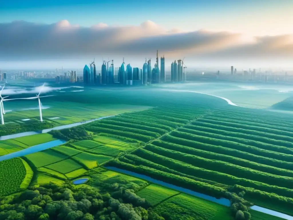 Metrópolis futurista ecofriendly: armonía urbana y sostenibilidad Impresionante desarrollo urbano con tecnología verde en armonía con la naturaleza
