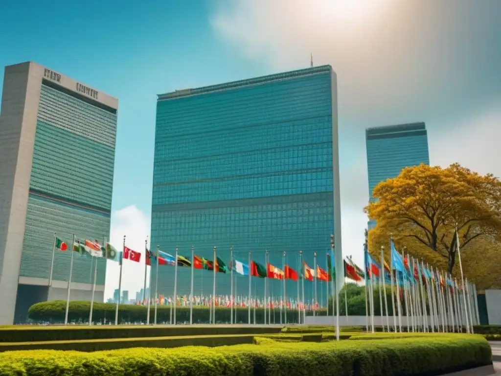 Arquitectura moderna: Edificio de la ONU en 8k Impresionante edificio de la ONU en Nueva York, reflejando la ciudad