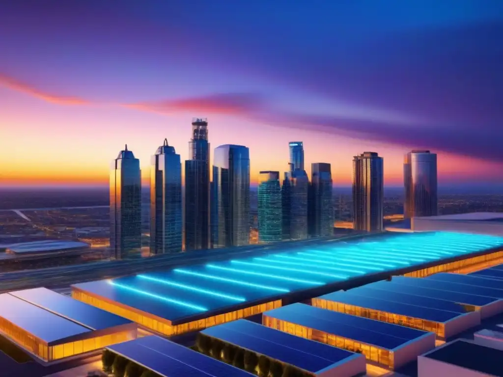 Edificio inteligente futurista en ciudad norteamericana: detalle en 8k Un impresionante edificio inteligente en Norteamérica con tecnología avanzada y un paisaje urbano futurista