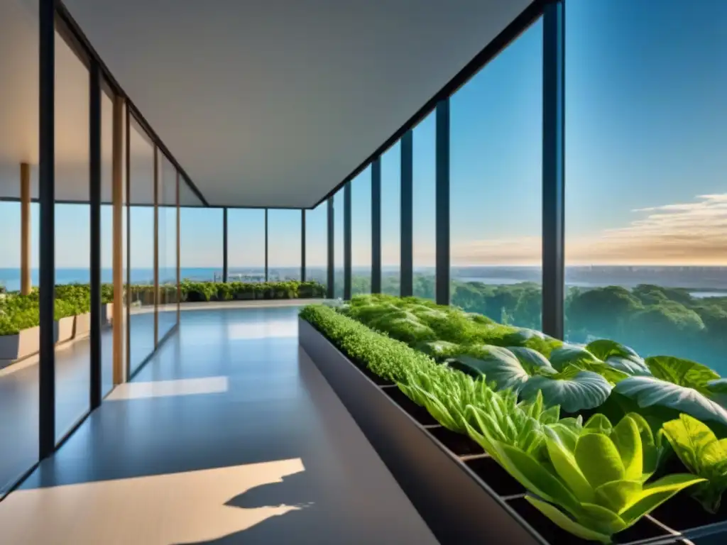 Edificio moderno con jardín en la azotea y paneles solares Impresionante edificio moderno con jardín en la azotea y paneles solares