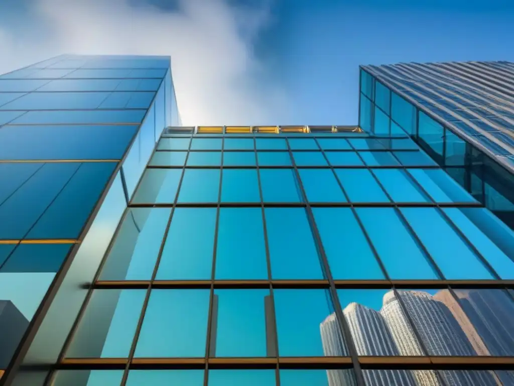 Edificio moderno en ciudad latinoamericana vibrante Un impresionante edificio moderno en una ciudad latinoamericana reflejando el bullicioso entorno urbano