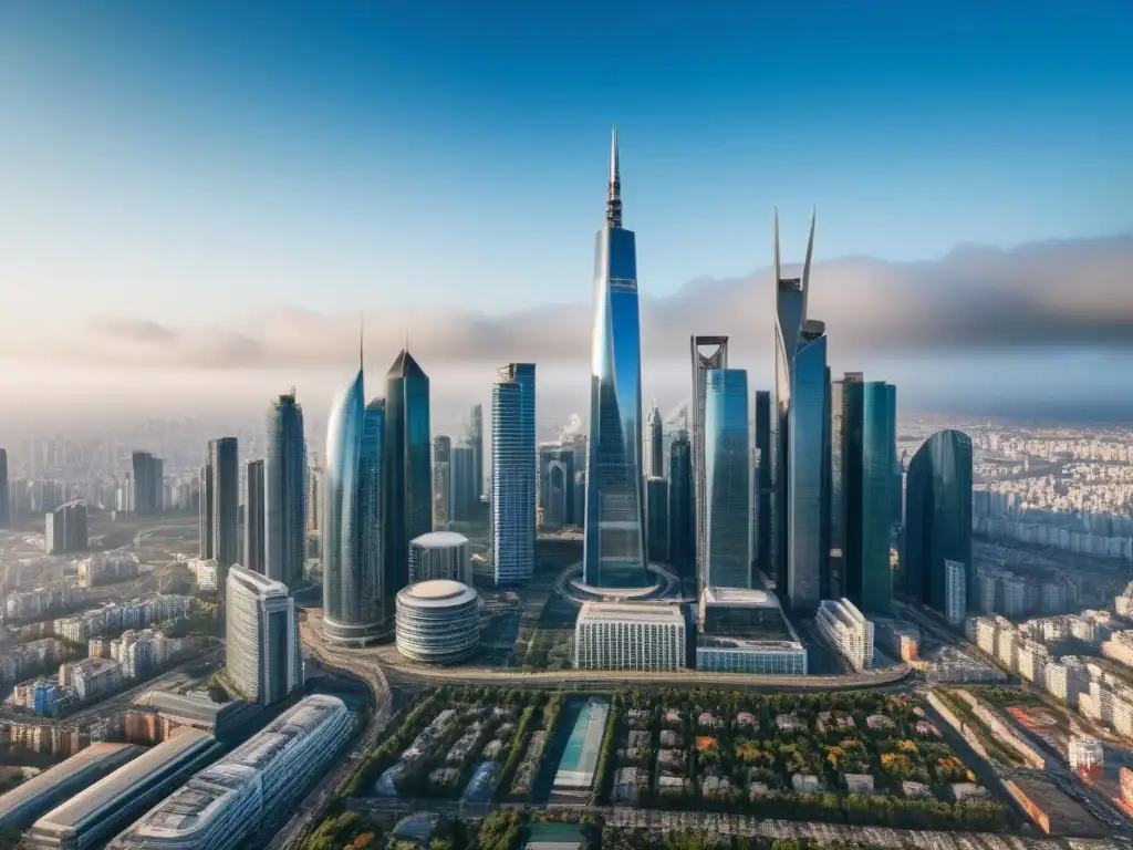 Ciudad moderna: símbolo de prosperidad legal Impresionante horizonte urbano de rascacielos modernos en países con sistemas jurídicos sólidos