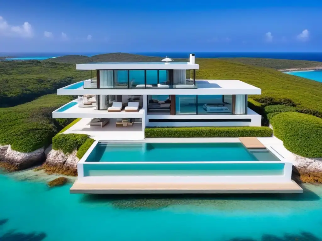 Residencia de lujo ultramoderna junto al mar turquesa Impresionante mansión de lujo ultramoderna frente al mar turquesa, representando exclusividad y opulencia en el mercado inmobiliario de lujo