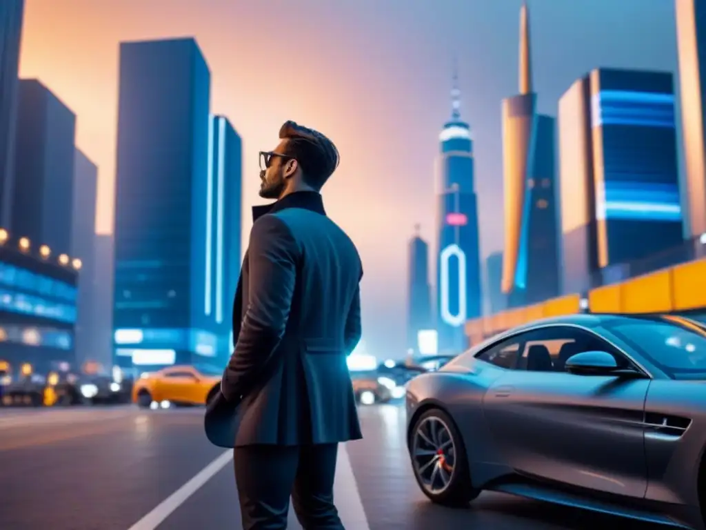 Metrópolis futurista en 8K: luces y lujo urbano Impresionante metrópolis futurista nocturna con rascacielos iluminados y calles llenas de lujo