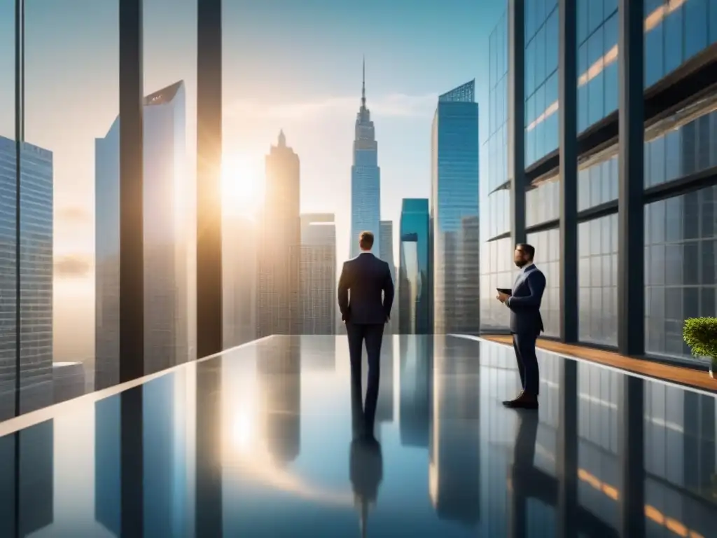 Edificio moderno en distrito financiero global Impresionante paisaje urbano con impacto de fluctuaciones cambiarias en mercado inmobiliario