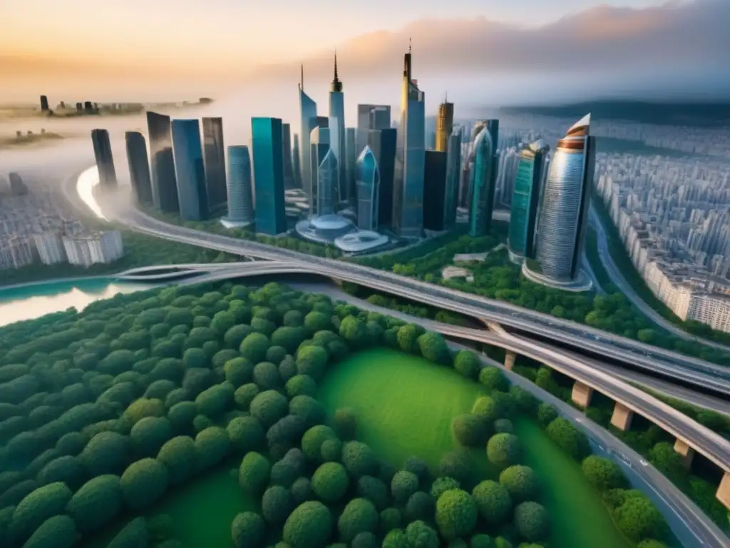 Metrópolis global: gestión de herencias y propiedades en el extranjero Un impresionante paisaje urbano internacional con modernos rascacielos y complejidad legal