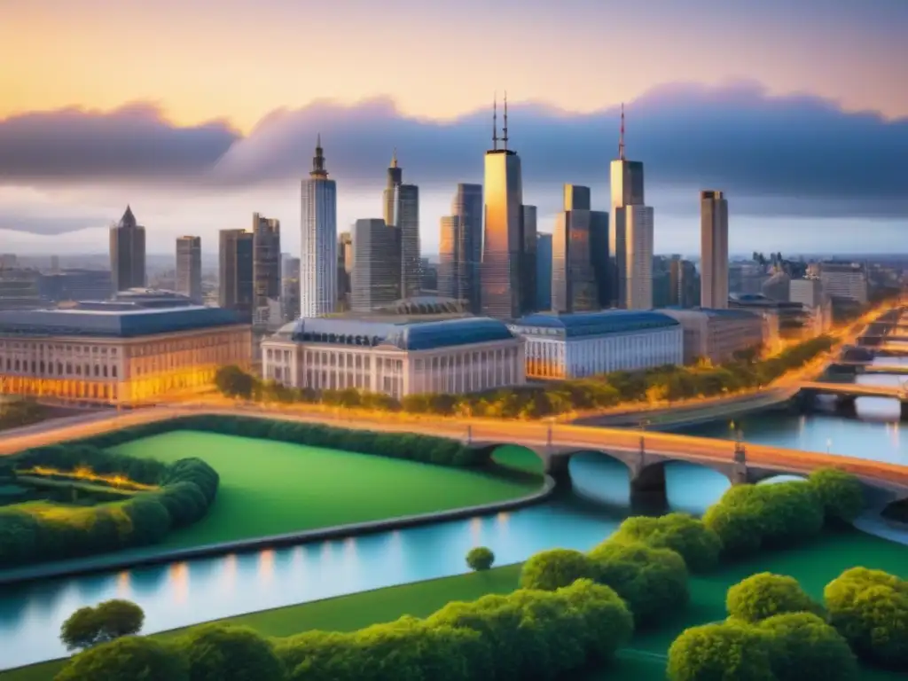 Cityscape postindustrial: armonía entre historia y modernidad Un impresionante paisaje urbano postindustrial con arquitectura histórica y modernos rascacielos