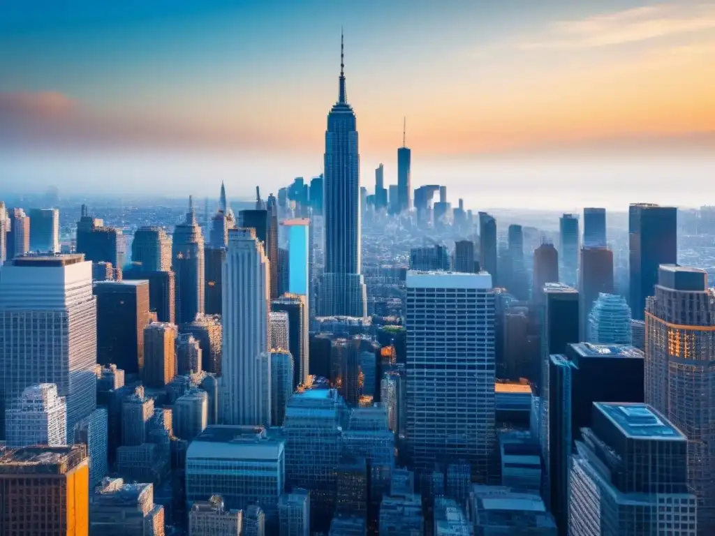 Metrópolis de Éxito: Adquisición de StreetEasy por Zillow Impresionante paisaje urbano con rascacielos bajo cielo azul, reflejando la adquisición de StreetEasy por Zillow