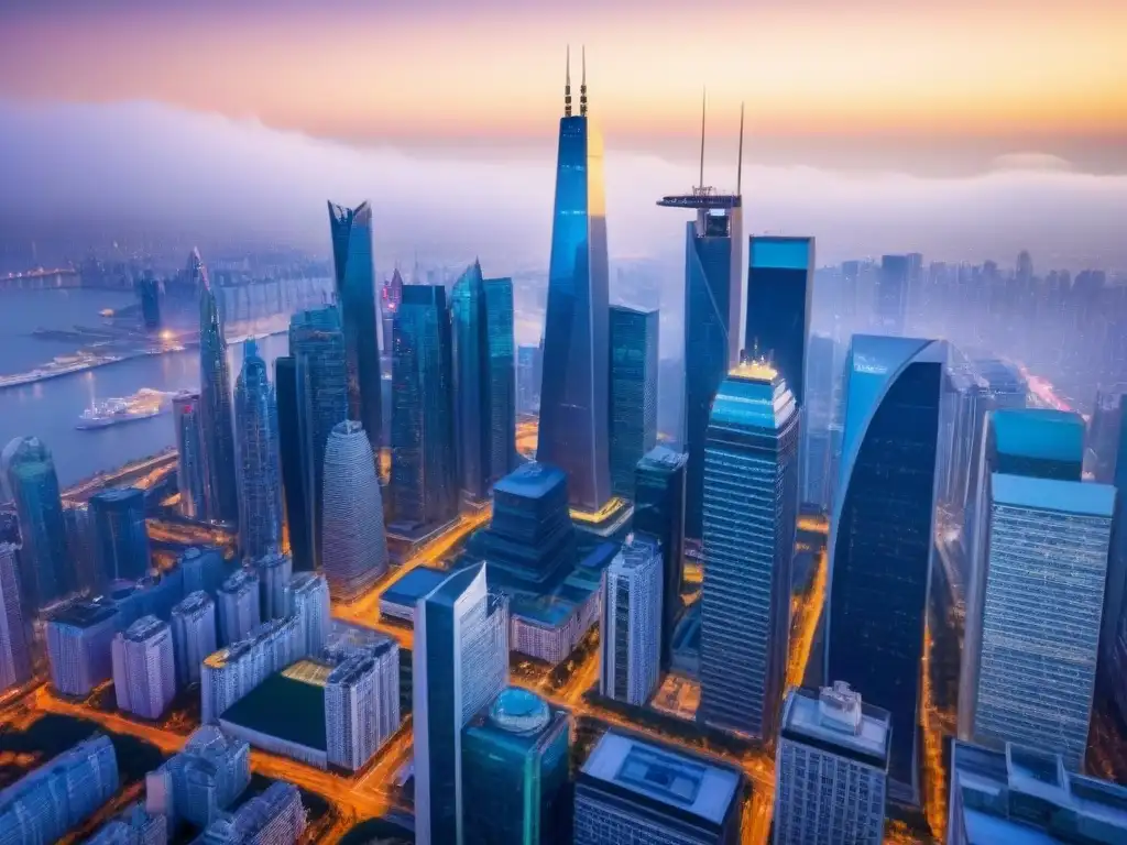 Skyline de lujo: iconos urbanos en hub financiero global Impresionante panorama urbano de lujo en mercado internacional