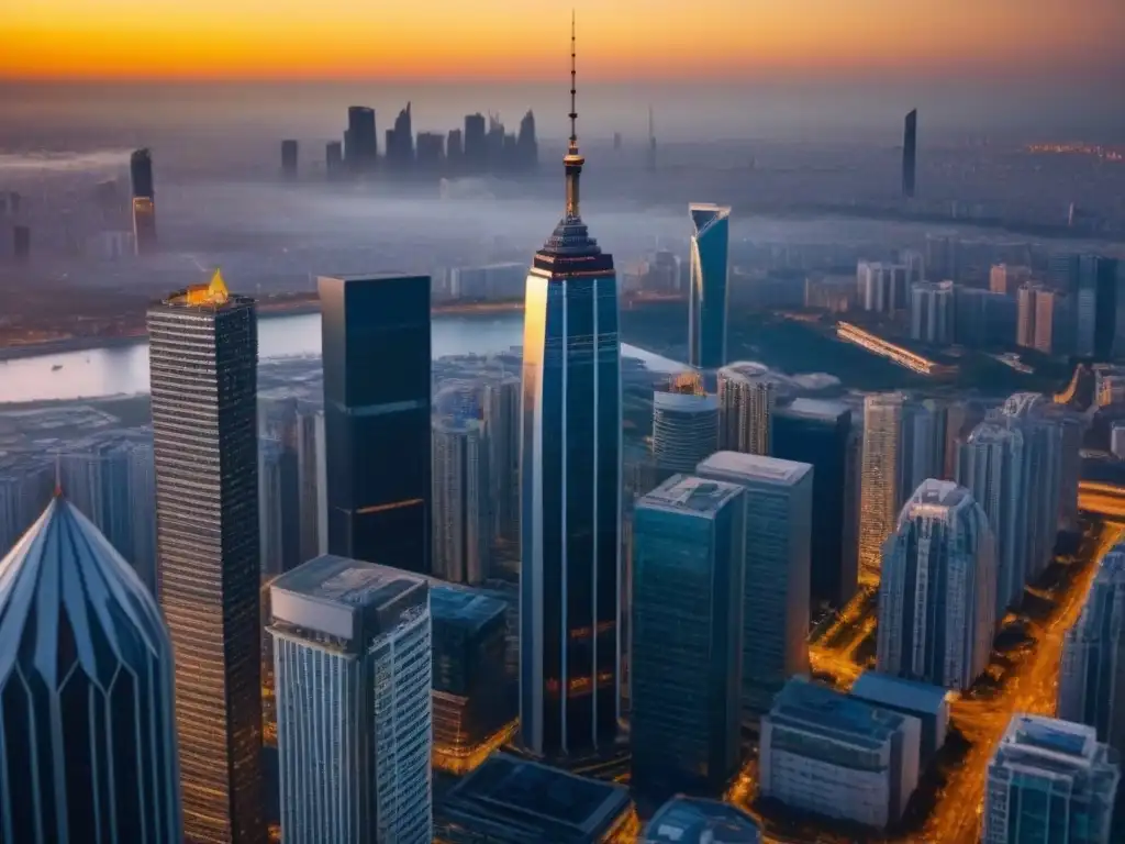 Rascacielos moderno en ciudad vibrante: estabilidad ante inflación Impresionante rascacielos en una ciudad bulliciosa, símbolo de inversión inmobiliaria en alta inflación