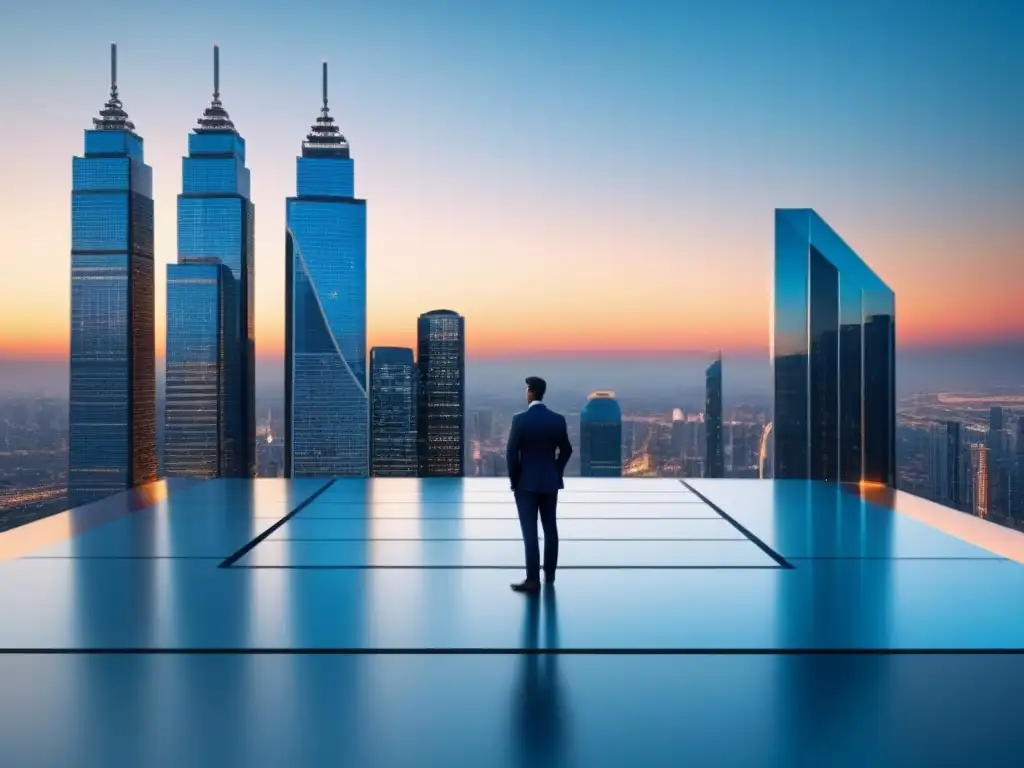 Rascacielos futurista con realidad aumentada en ciudad vibrante Impresionante rascacielos futurista en una ciudad con elementos de realidad aumentada en inmuebles globales