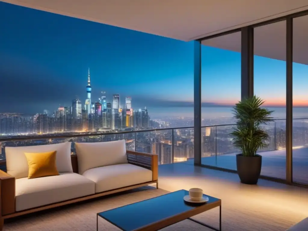 Edificio de lujo en la ciudad: elegancia urbana nocturna Impresionante rascacielos con vista nocturna de la ciudad, reflejando elegancia y sofisticación urbana, perfecto para estrategias diversificación mercado inmobiliario