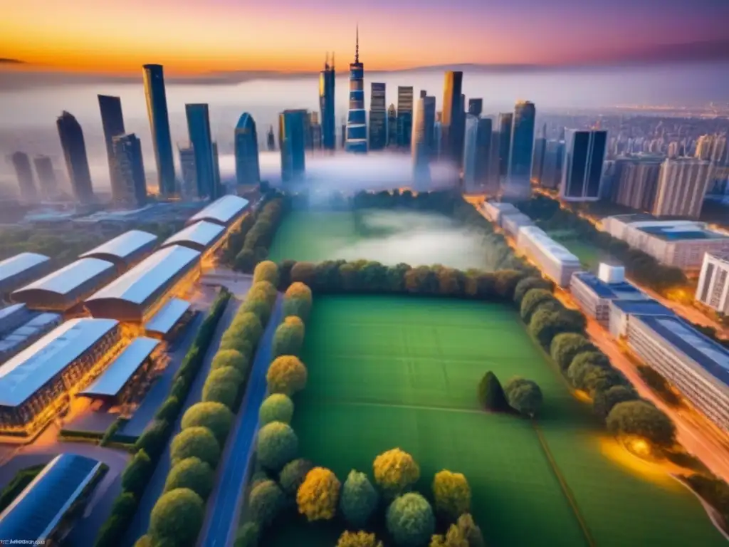 Horizonte urbano: fusión arquitectónica moderna y tradicional al atardecer Impresionante skyline de ciudad con arquitectura tradicional y moderna en armonía