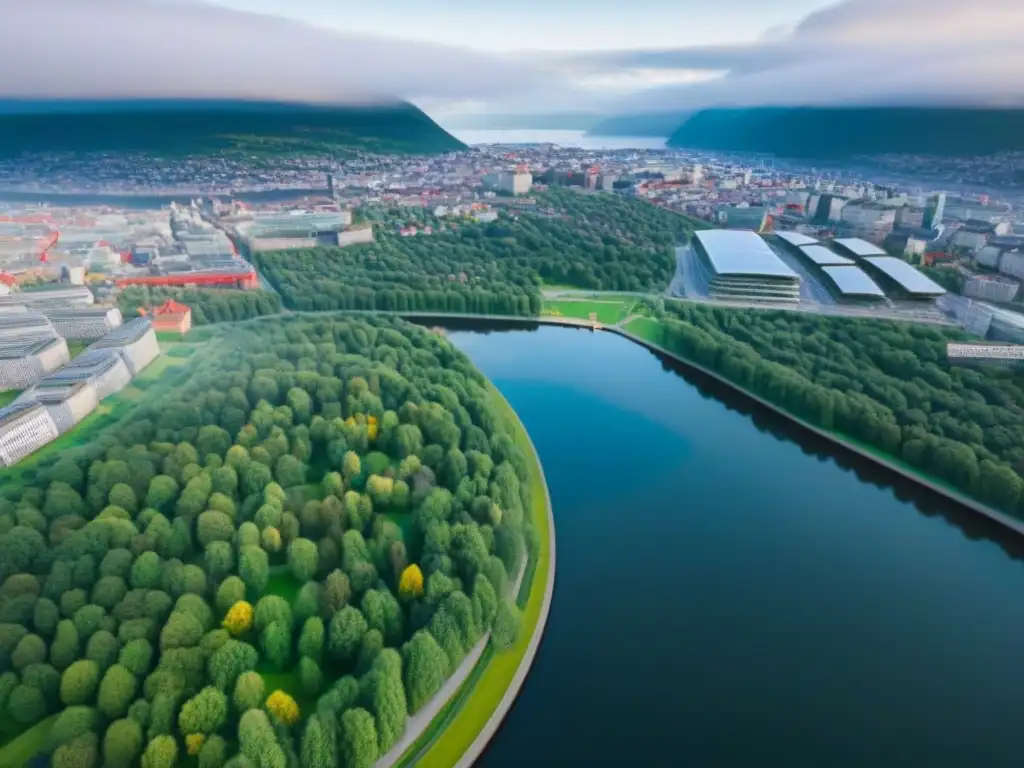 Oslo sostenible: vistas aéreas de urbanismo innovador Impresionante vista aérea del centro de Oslo, reflejando el desarrollo urbano sostenible en la capital noruega