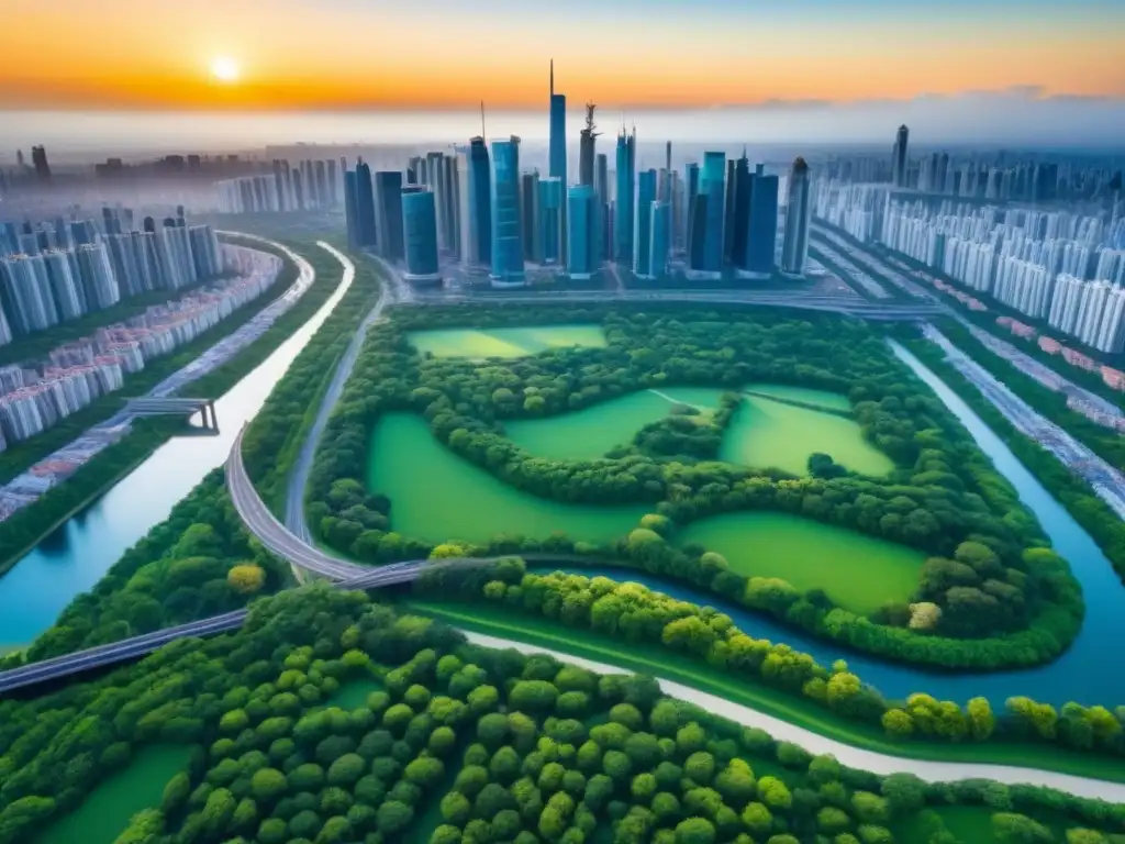Inversiones inmobiliarias globales: metrópolis vibrante Una impresionante vista aérea de una ciudad global diversa, reflejando la inversión inmobiliaria internacional a prueba