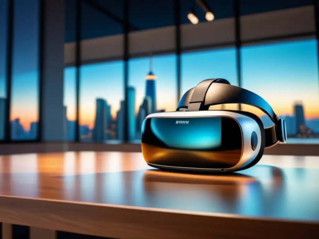 Realidad virtual en la ciudad: deslumbrante imagen 8k Impresionante vista de ciudad a través de auriculares de realidad virtual en reunión legal