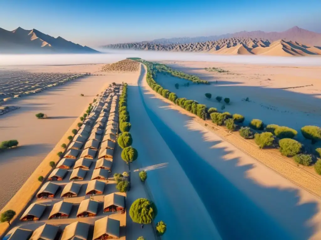 Ruta de la Seda: caravanas y mercados en paisajes ancestrales Increíble vista aérea de la antigua Ruta de la Seda, conectando culturas y comercio, ideal para Invertir mercado inmobiliario internacional