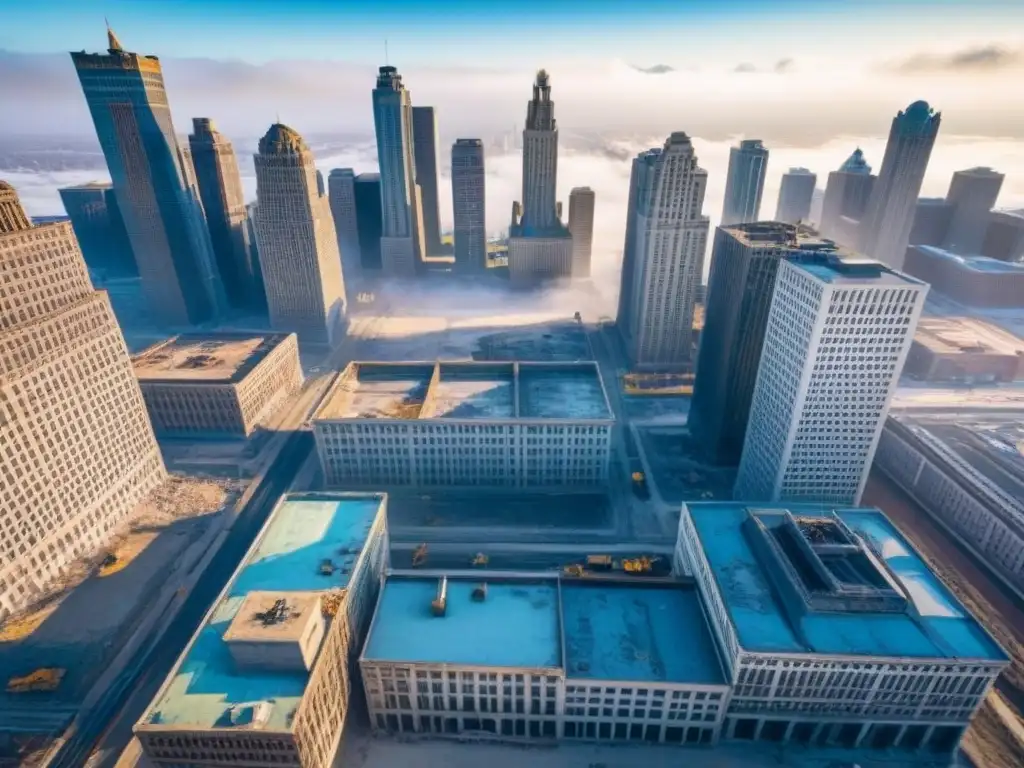 Renovación urbana en Detroit: de la decadencia a la modernidad Revalorización inmobiliaria Detroit: Obras de renovación en edificios abandonados contrastan con modernos rascacielos en el centro de la ciudad