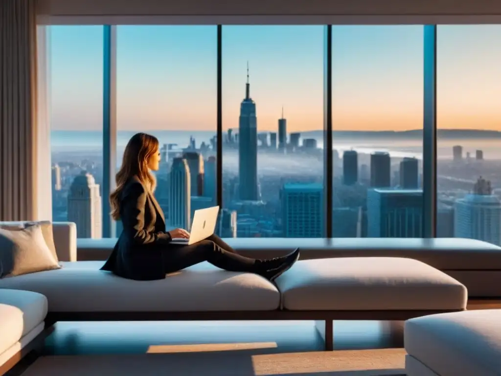 Moderno apartamento de lujo con vista urbana y tecnología de vanguardia Invertir en inmuebles con criptomonedas en un lujoso apartamento moderno con vista a la ciudad