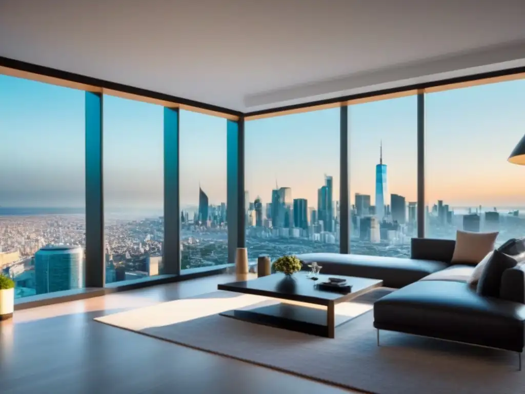 Penthouse moderno de lujo con vista panorámica a la ciudad Invierte en inmuebles con criptomonedas: lujoso ático moderno con diseño minimalista y vista panorámica de la ciudad