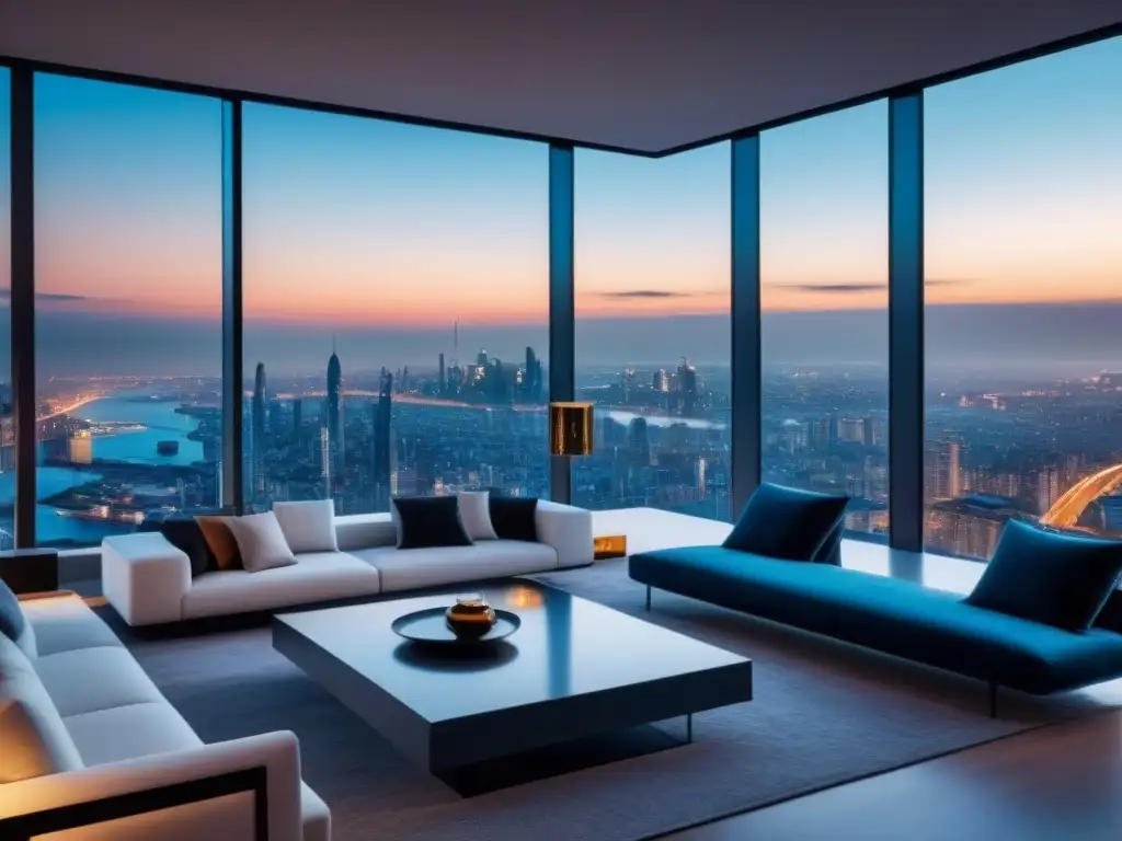 Penthouse de lujo con vista panorámica y tecnología de vanguardia Invertir en inmuebles internacionales: Penthouse moderno de lujo con vistas panorámicas a una ciudad vibrante y diseño sofisticado futurista