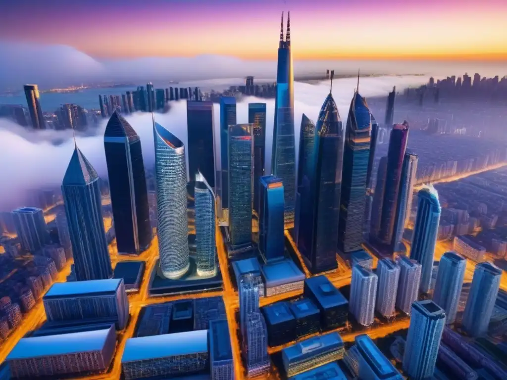 Contrastes urbanos: innovación y tradición en el mercado inmobiliario global Innovaciones M&A mercado inmobiliario internacional: Ciudad vibrante con rascacielos futuristas y arquitectura histórica