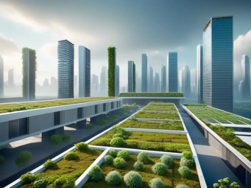 Reconstrucción futurista: arquitectura sostenible en ciudad postdesastre Innovaciones en reconstrucción postdesastre para inversores: ciudad futurista con arquitectura sostenible y avanzada emergiendo de ruinas