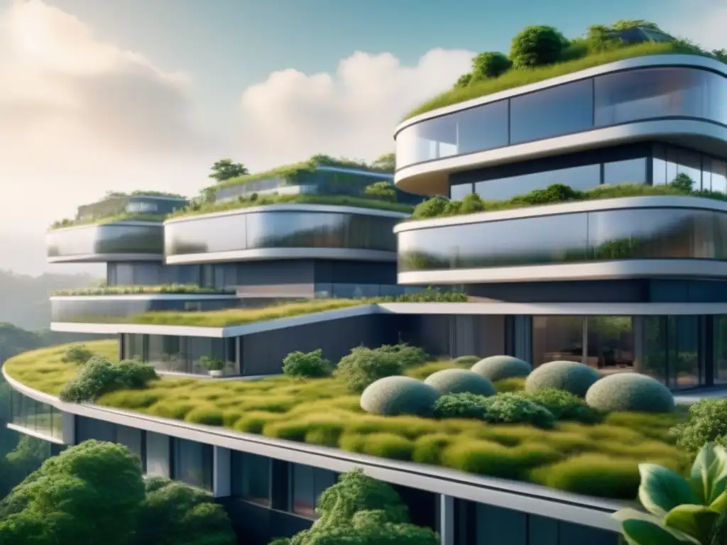 Edificio ecofriendly futurista: armonía entre naturaleza e innovación Innovador complejo arquitectónico ecoamigable con diseño sostenible y bioarquitectura como inversión inmobiliaria