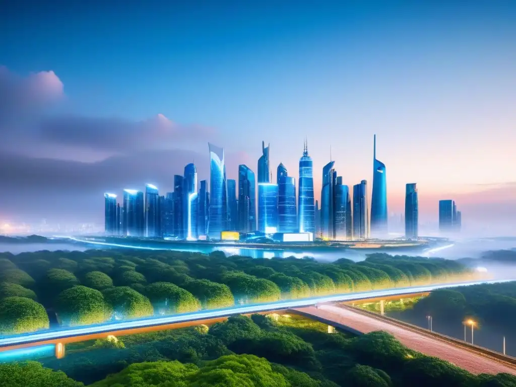 Horizonte urbano futurista: innovación tecnológica y progreso Un innovador paisaje urbano con infraestructura tecnológica avanzada y arquitectura moderna destaca la inversión internacional en infraestructura TI
