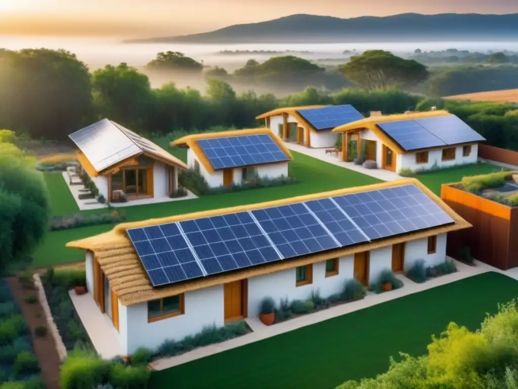 Comunidad ecológica: casas sostenibles en armonía con la naturaleza Innovador vecindario de casas ecológicas en armonía con la naturaleza