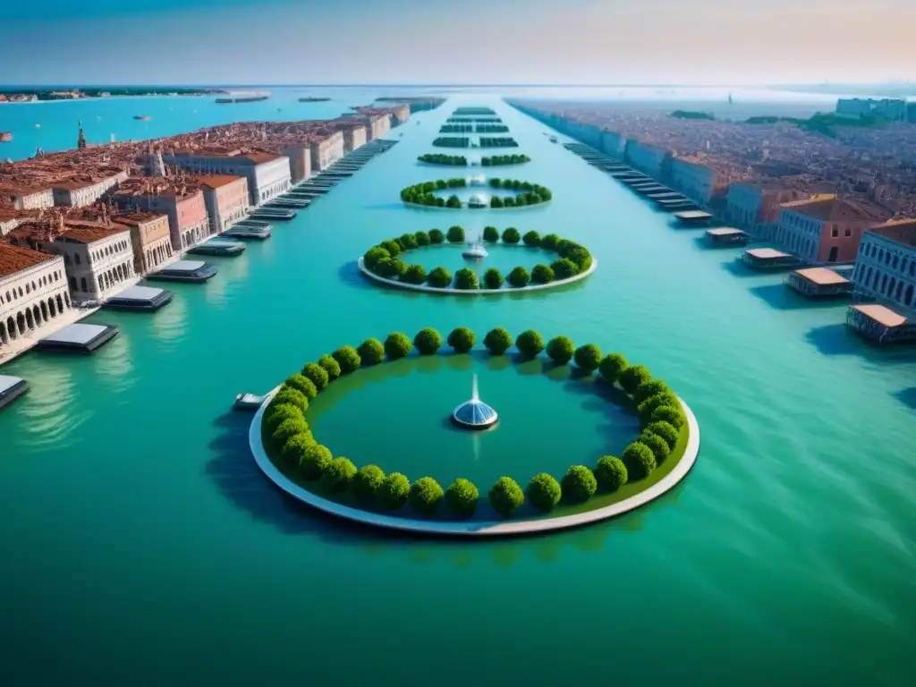 Venecia del Futuro: Ciudad Flotante sostenible y moderna Innovadora ciudad flotante en Venecia, con infraestructura sostenible integrada