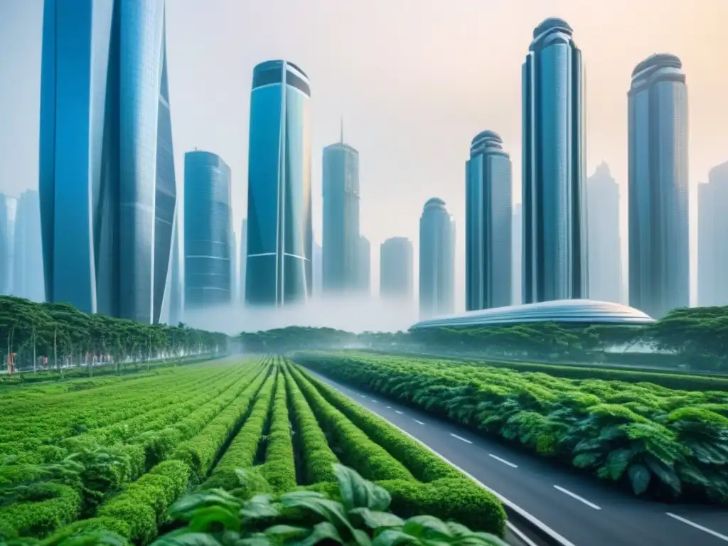 Cityscape futurista: innovación y sostenibilidad en arquitectura urbana 'Innovadora ciudad futurista con rascacielos y tecnología avanzada, ejemplo de mercados inmobiliarios internacionales no convencionales'