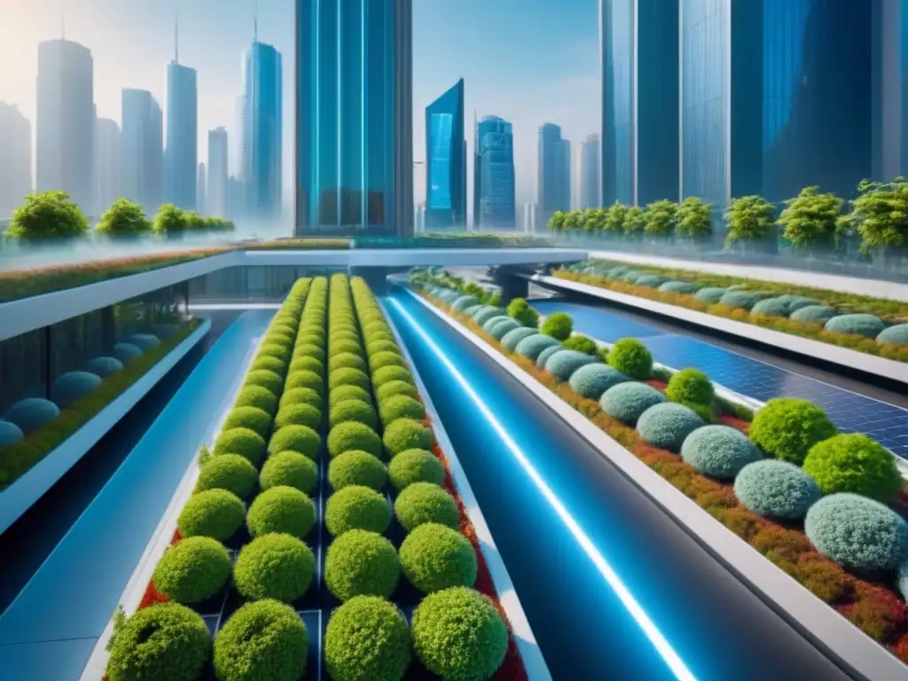 Metrópolis ecoamigable del futuro: diseño sostenible y tecnología verde Innovadora ciudad ecológica con edificios verdes y tecnologías sostenibles
