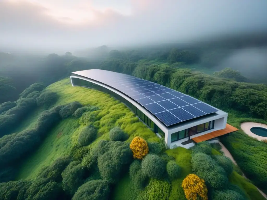 Complejo sostenible: arquitectura moderna frente al cambio climático Innovadora construcción sostenible con materiales cambio climático, integrando naturaleza y tecnología