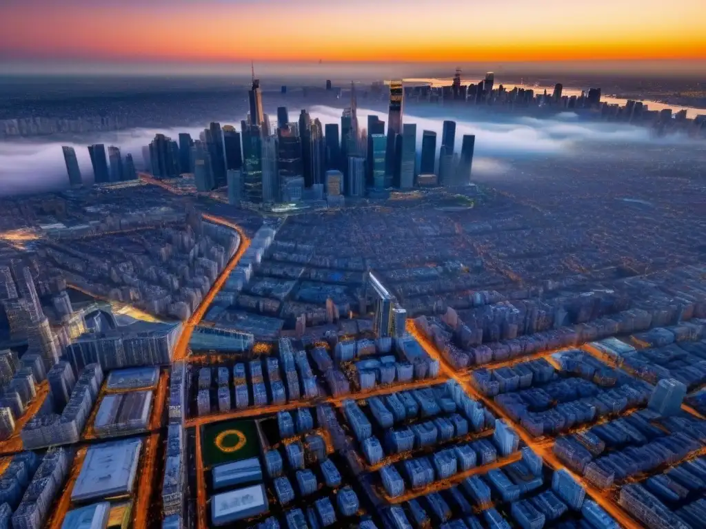 Metrópolis moderna en pleno auge al atardecer Inspecciones de seguridad en un vibrante mercado inmobiliario urbano al atardecer