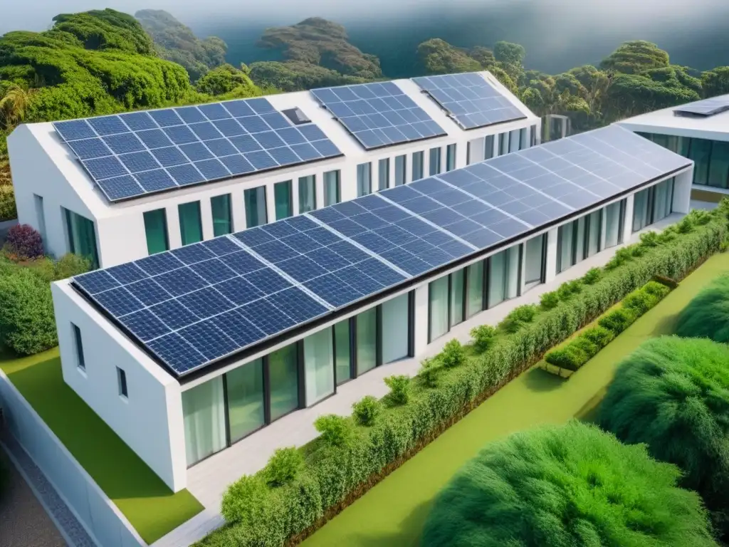 Complejo ecofriendly: arquitectura moderna en armonía con la naturaleza Inspirador complejo verde con diseño ecoamigable y paneles solares