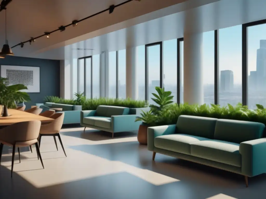 Espacio de Coworking Moderno y Vibrante en Ciudad Internacional Un inspirador espacio de coworking en una ciudad internacional, con diseño moderno y colaboración entre profesionales