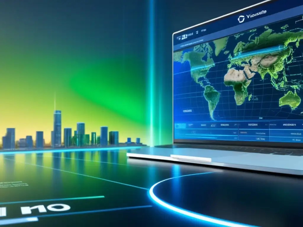 Interfaz futurista: tendencias del mercado inmobiliario global Interfaz digital futurista con datos financieros y gráficos interactivos sobre mercado inmobiliario global
