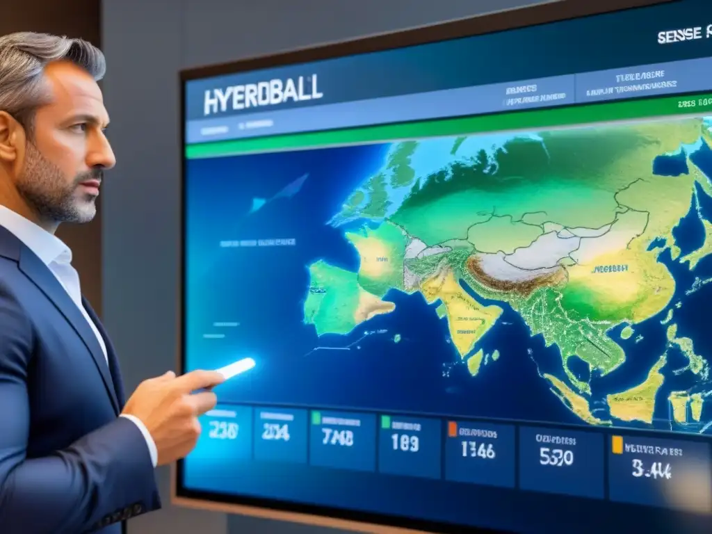Interfaz digital futurista del mercado inmobiliario global en tiempo real Interfaz digital futurista mostrando datos inmobiliarios globales en tiempo real