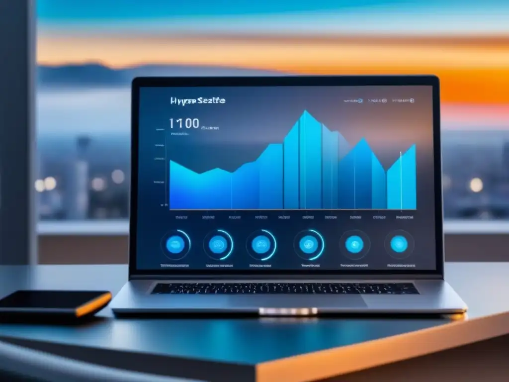 Plataforma innovadora de gestión inmobiliaria en la nube Interfaz digital futurista para gestión nube inversión inmobiliaria con gráficos interactivos y análisis de datos en tiempo real
