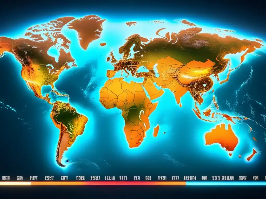 Mapa global en tiempo real: mercado inmobiliario seguro Interfaz digital futurista mostrando mapa global con datos inmobiliarios en tiempo real y transacciones financieras encriptadas