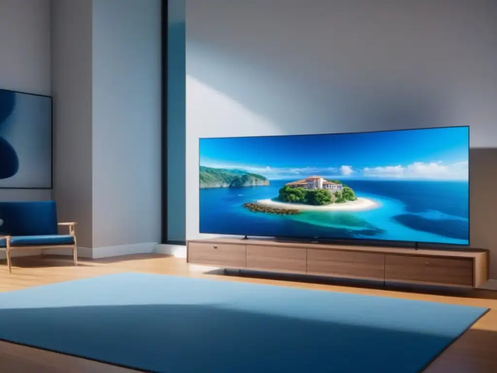 Interfaz futurista: modelo holográfico de realeza inmobiliaria en 3D Interfaz digital futurista muestra modelo holográfico de propiedad frente al mar con detalles intrincados y proyecciones de datos en tiempo real