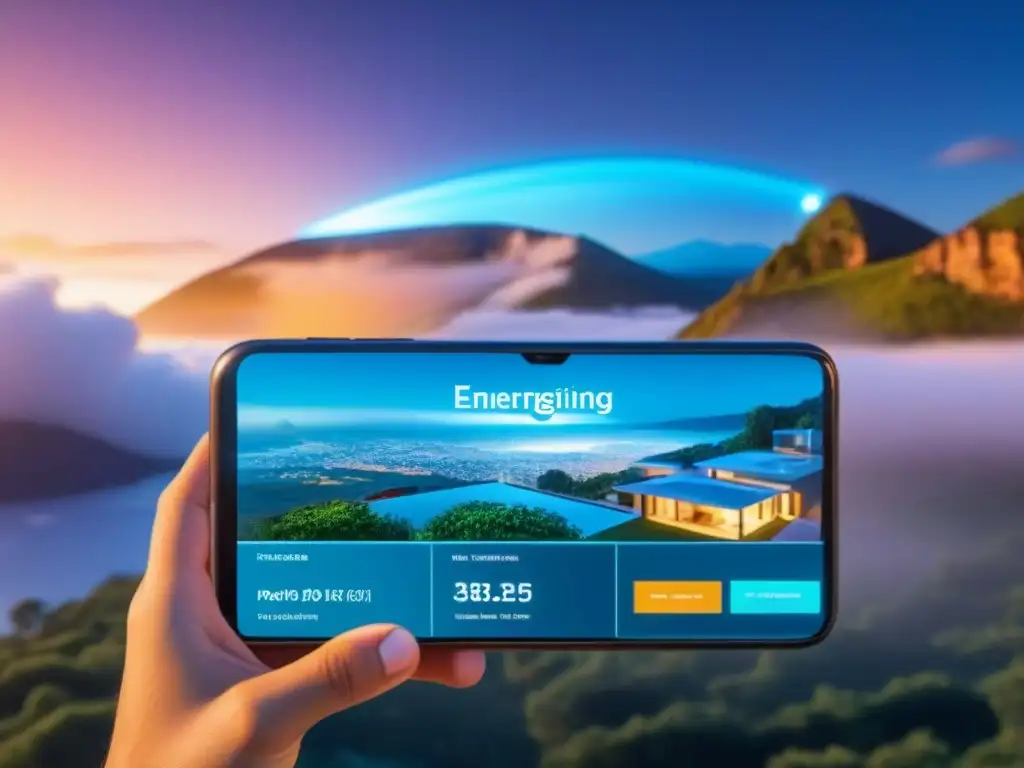 Interfaz digital futurista de inversiones inmobiliarias en RV Interfaz digital futurista en RV con opciones de inversión inmobiliaria y datos en tiempo real