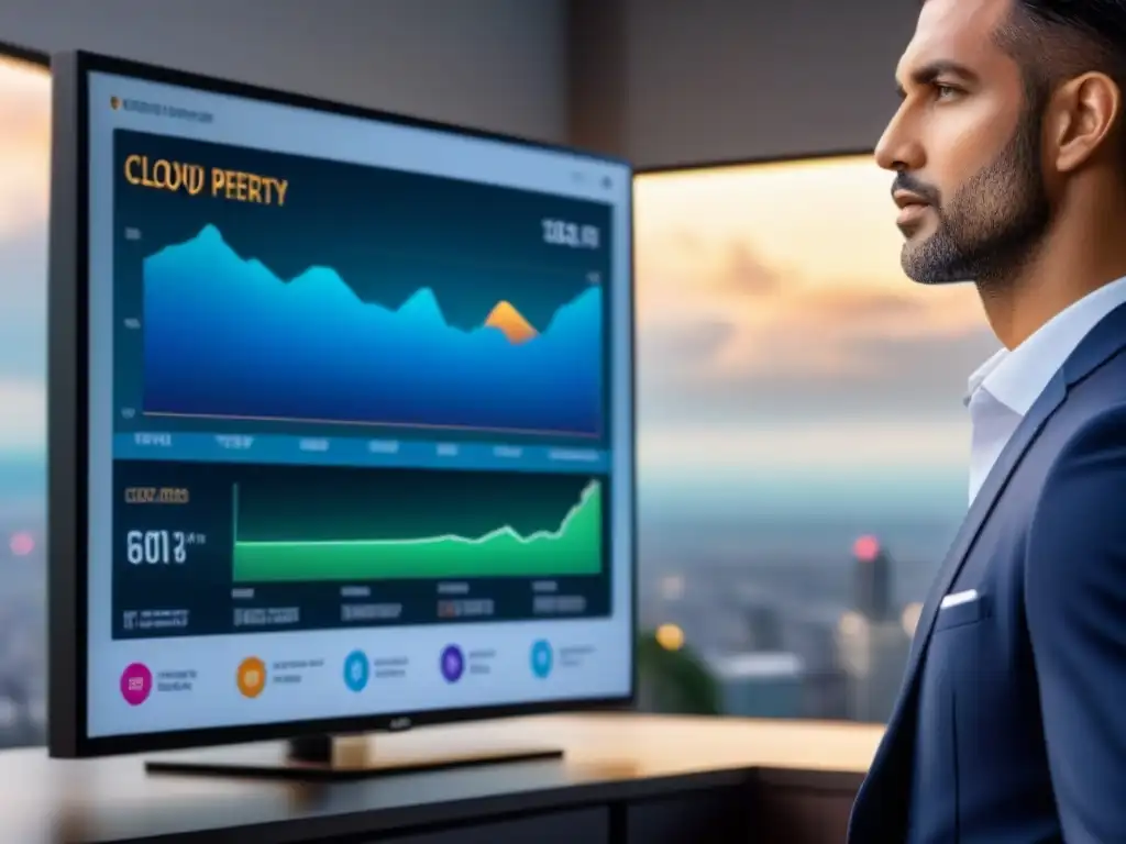 Plataforma de gestión inmobiliaria en la nube: interfaz 8k ultradetallada Interfaz elegante de plataforma gestión propiedades nube internacional en pantalla de alta resolución